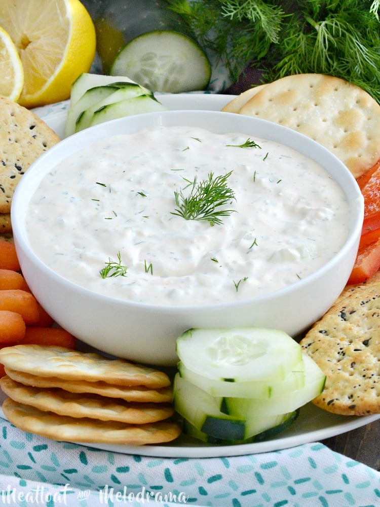 easy cucumber dill dip appetizer tray