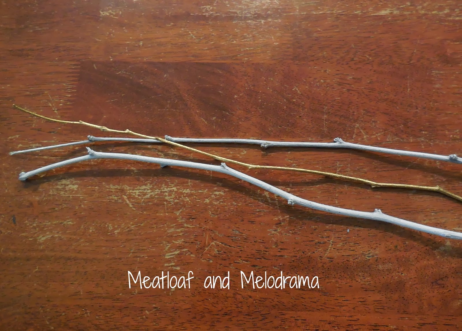 spray painted branches for twig ornaments