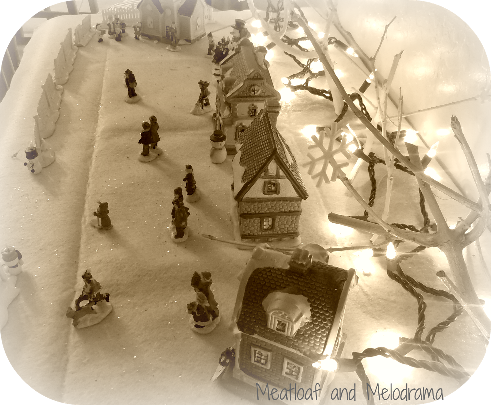 vintage Christmas scene miniature houses