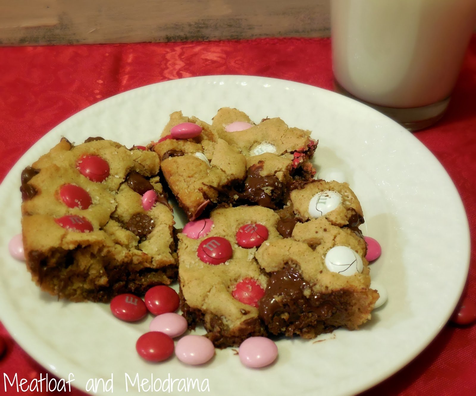 Double chocolate chip cookie bars for Valentine's Day