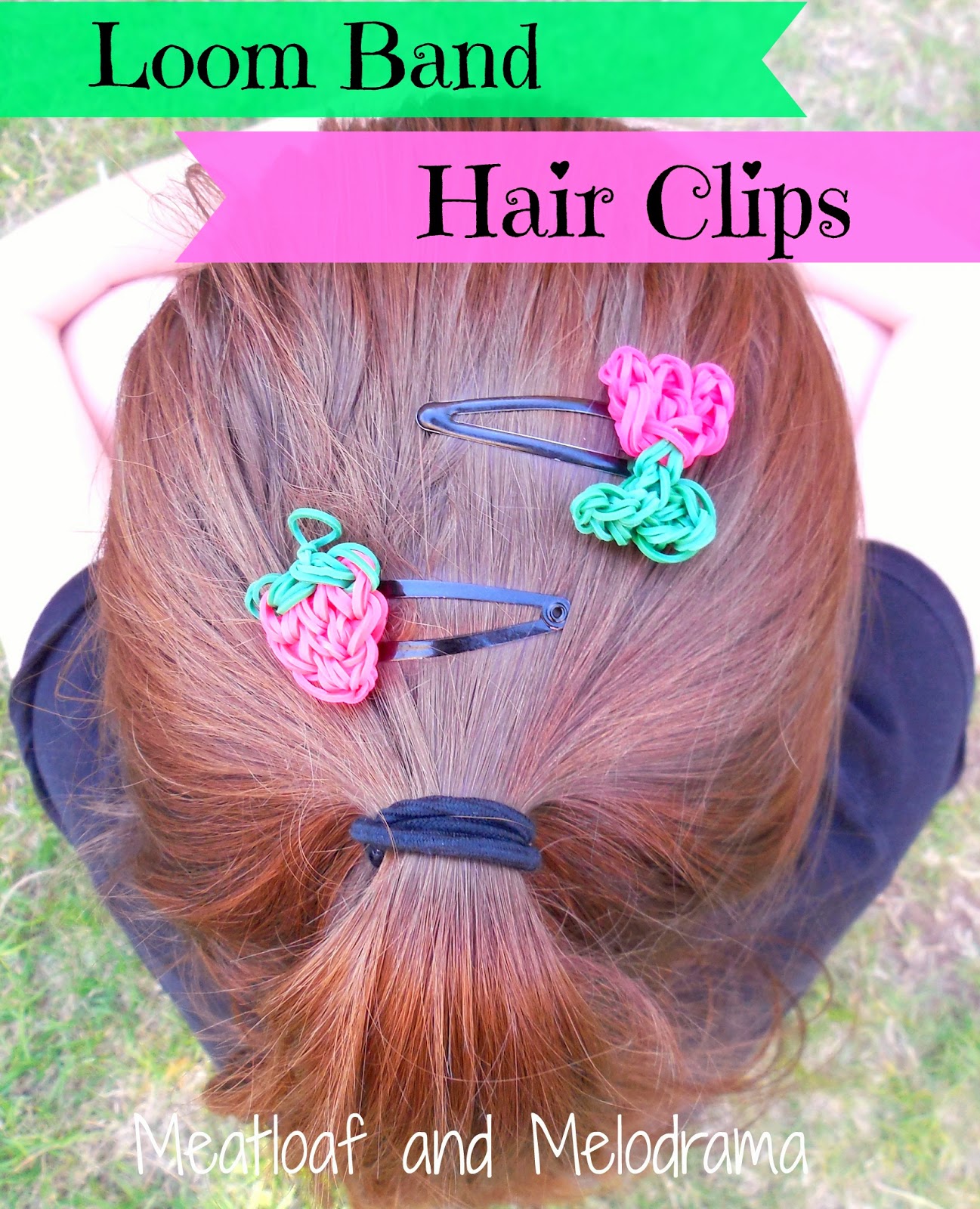 Rainbow loom strawberry and flower hair clips