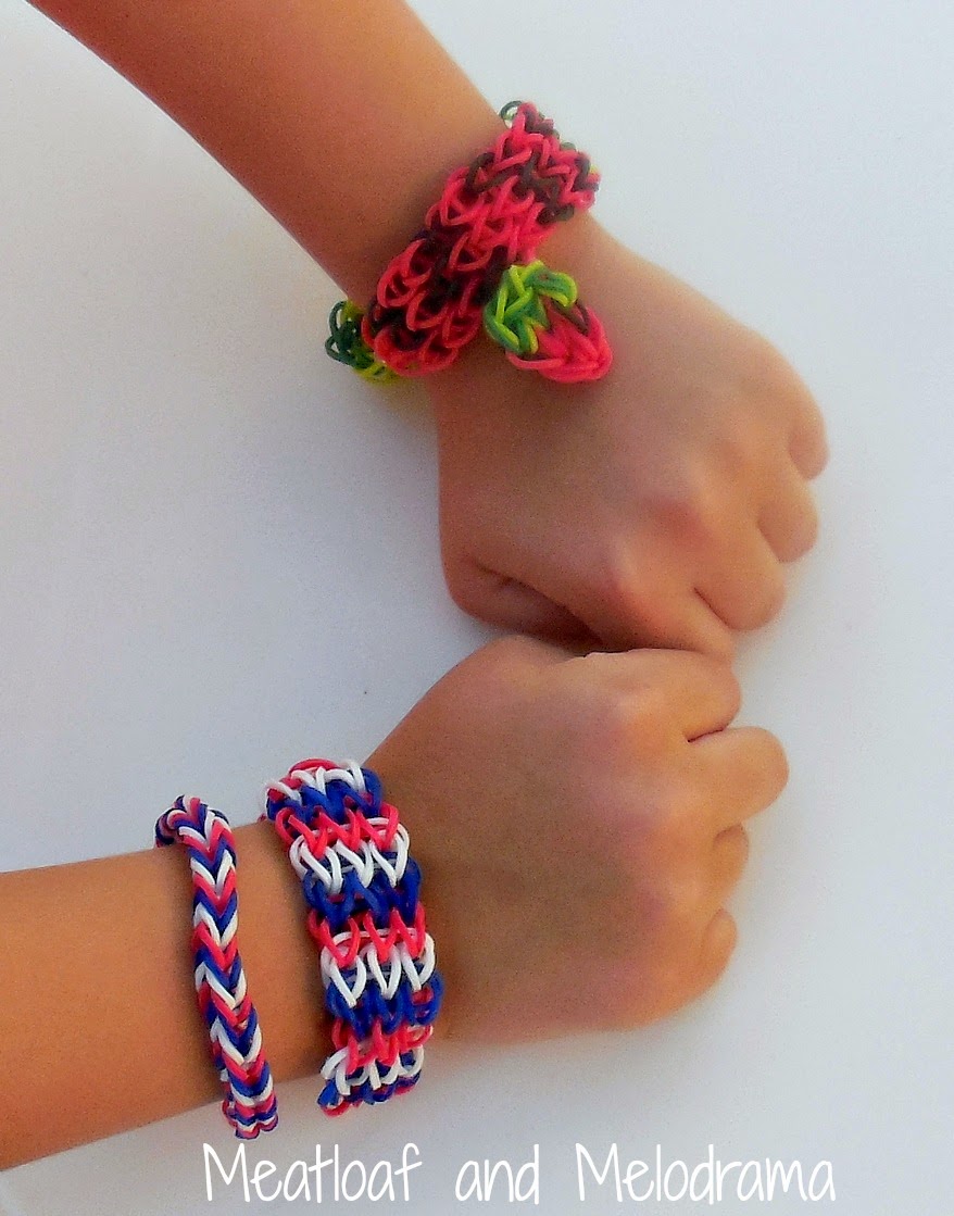rainbow loom watermelon bracelet and red white and blue bracelets