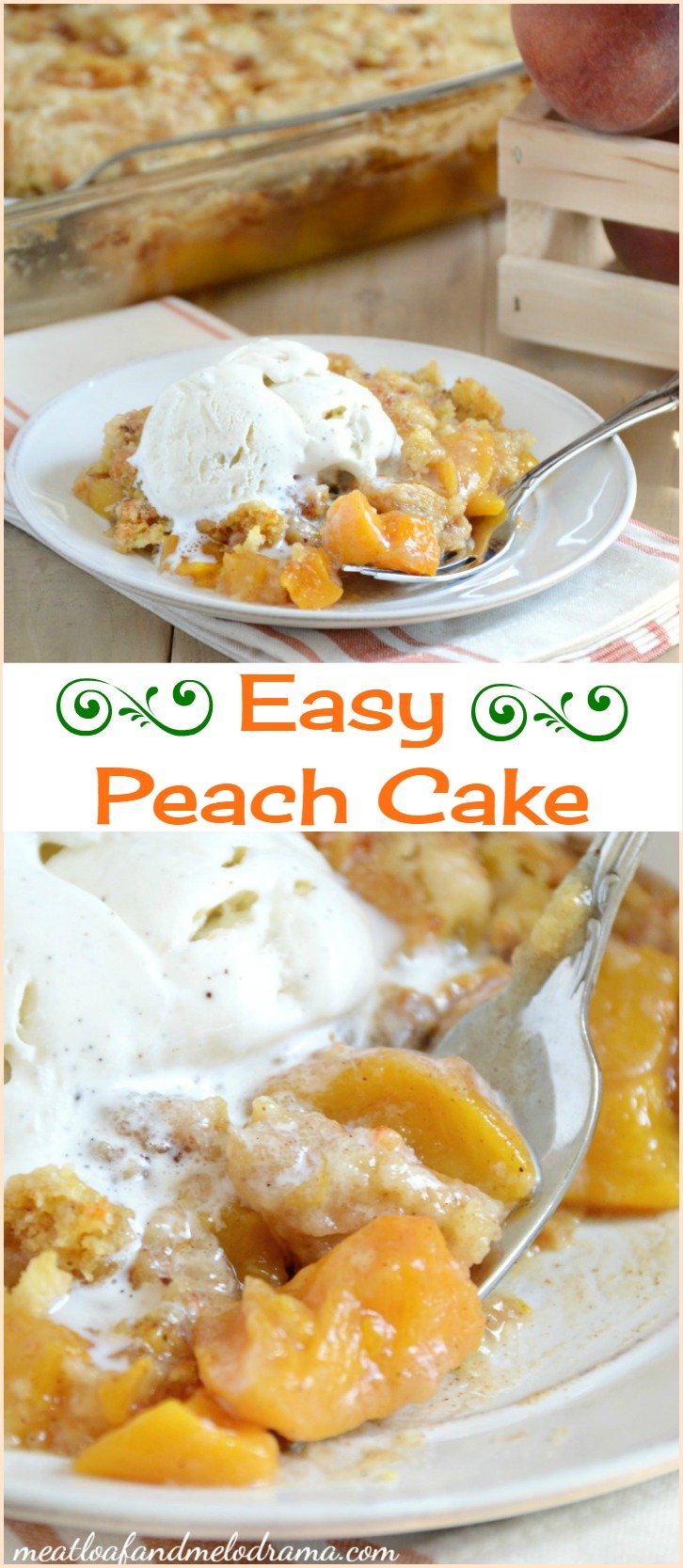 easy peach cake commonly called peach dump cake