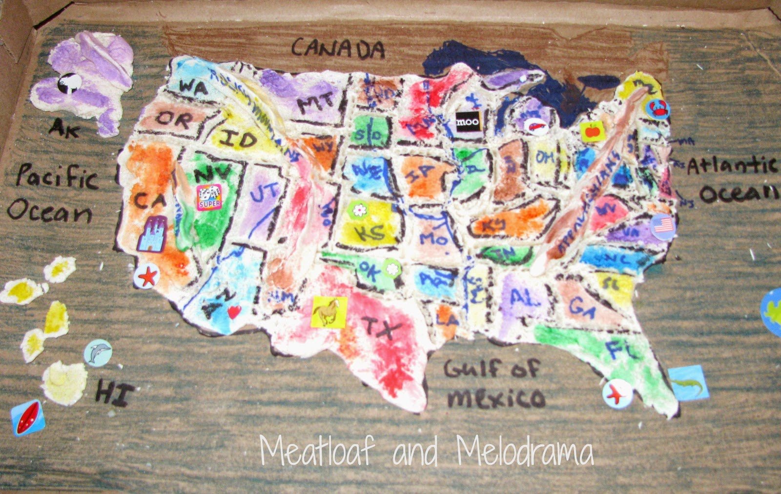 map of United States made from salt dough