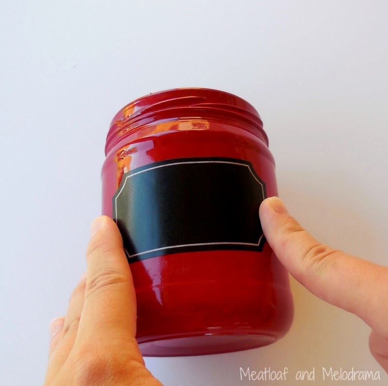 apply chalkboard label to empty red jar