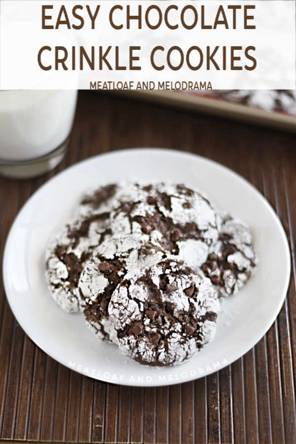 chocolate crinkle cake mix cookies with mini chocolate chips on platen