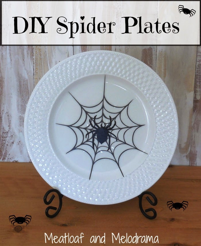 white dinner plate with spider web window cling