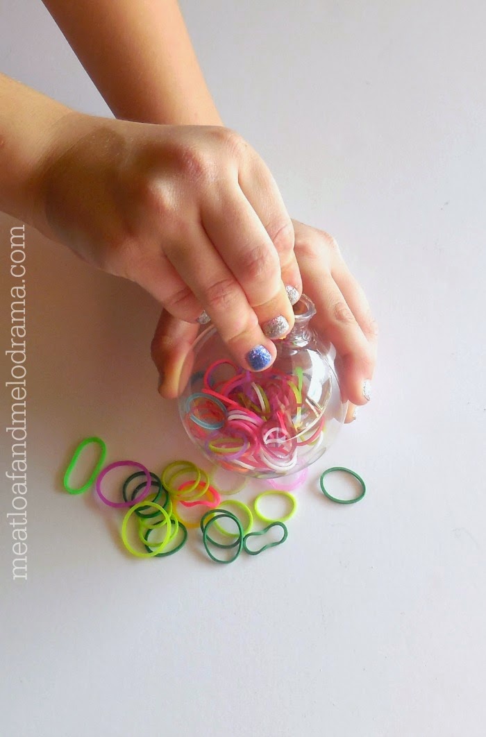 add loom bands to clear plastic ornament