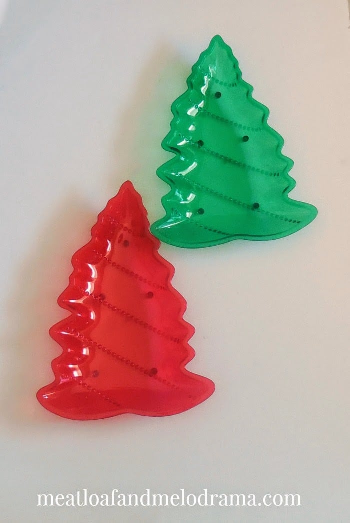 plastic red and green christmas tree candy dishes 