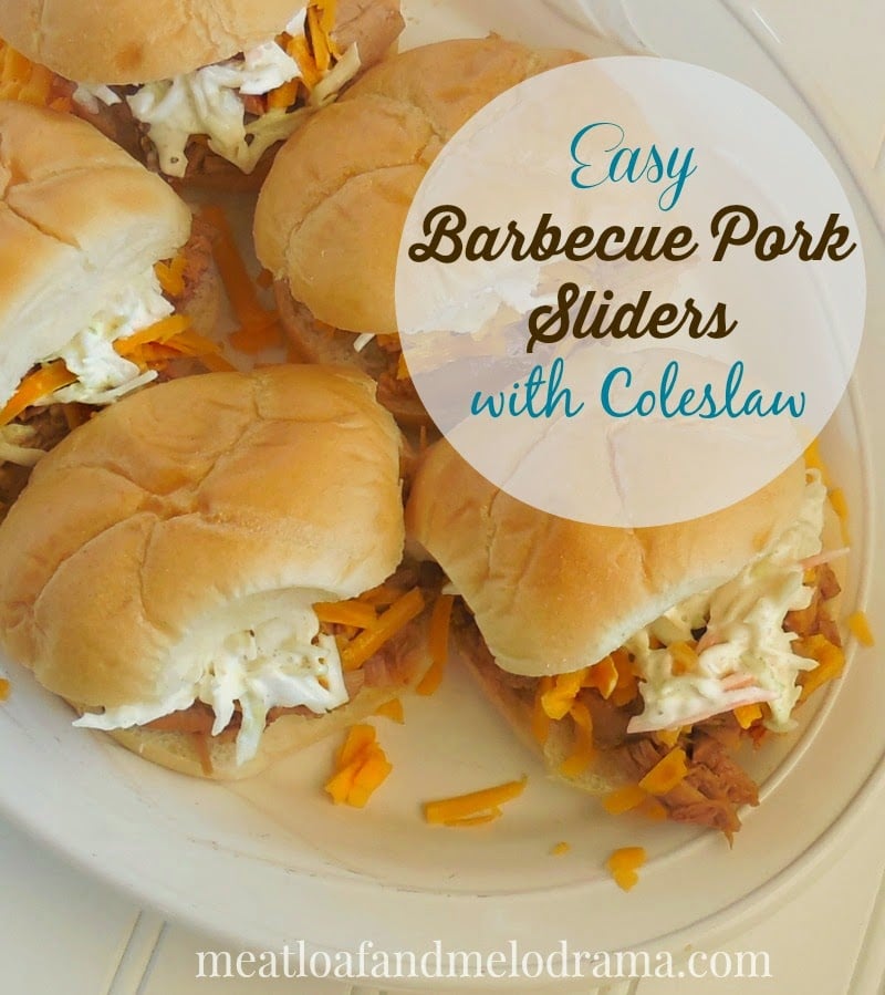 barbecue pork sliders with cheddar cheese and coleslaw
