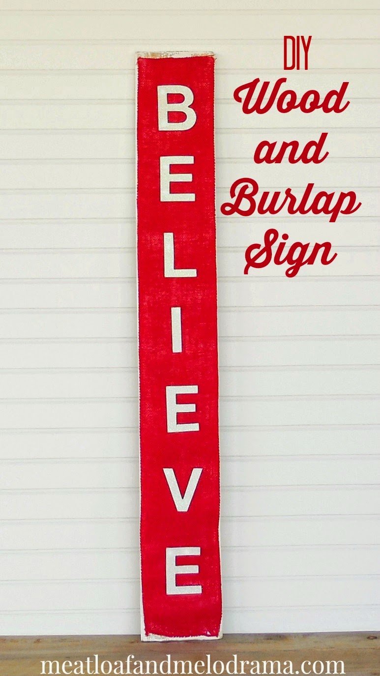 Christmas believe sign made from wood and burlap