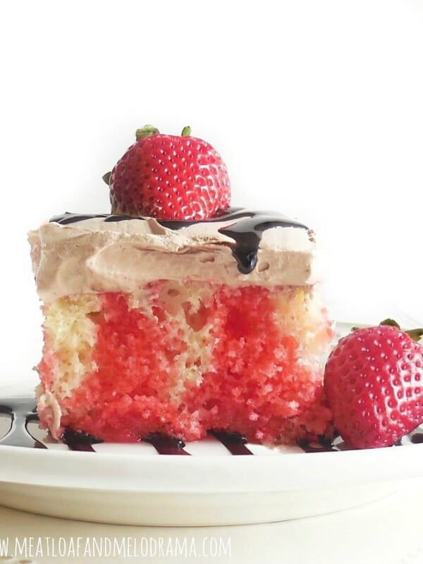 strawberry poke cake recipe with chocolate frosting