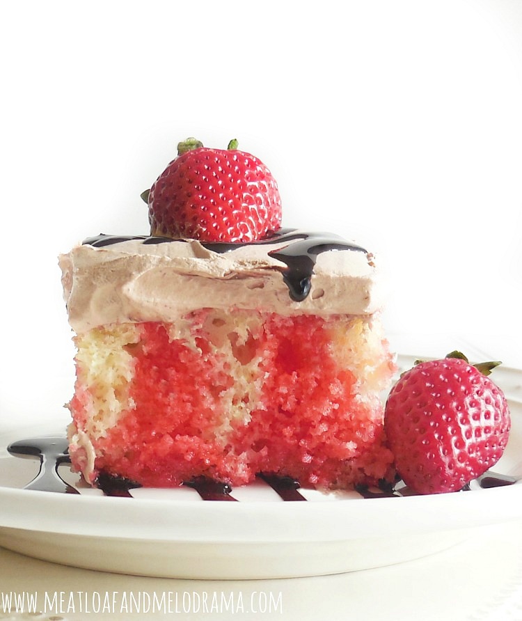 strawberry poke cake recipe with chocolate frosting
