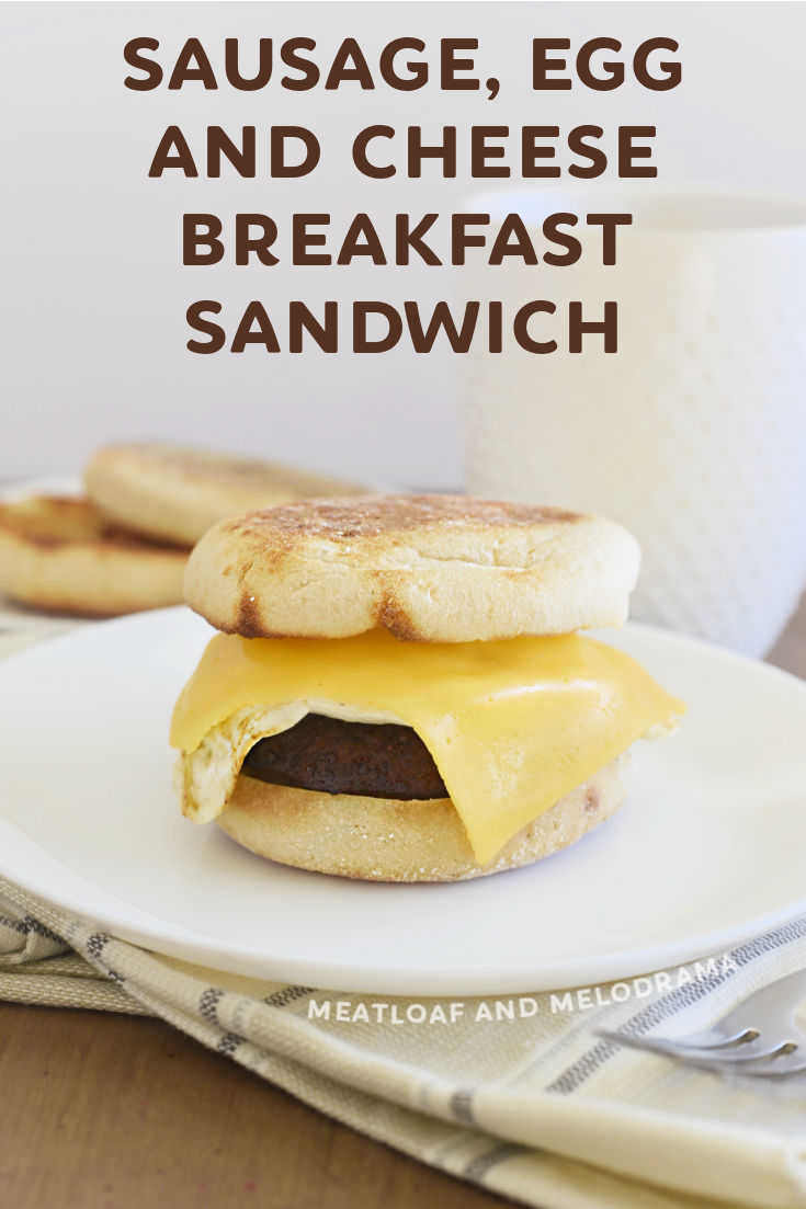 Sausage, Egg and Cheese Breakfast Sandwich on an English muffin is an easy recipe for homemade McDonald's McMuffins. Easy and delicious! via @meamel