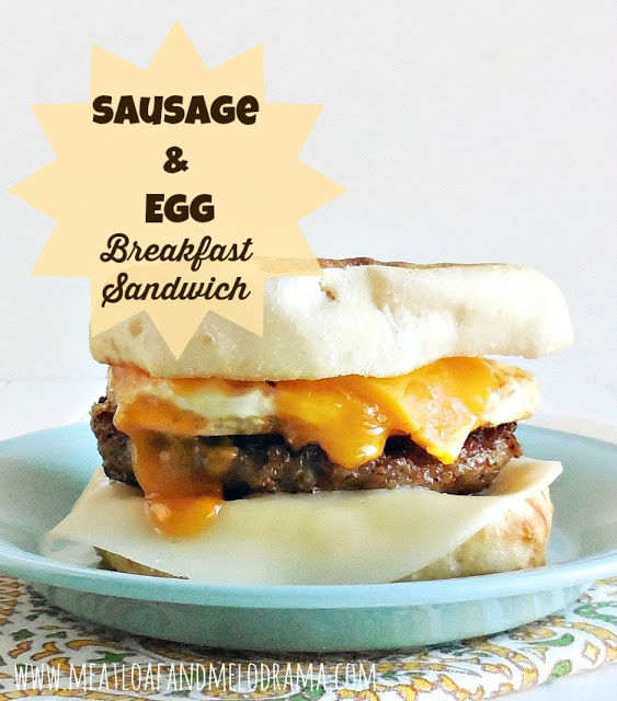english muffin sandwich with eggs sausage and cheese