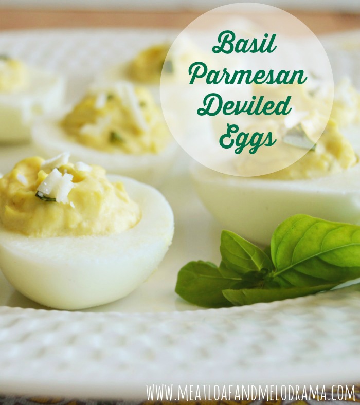 deviled eggs with basil and parmesan cheese
