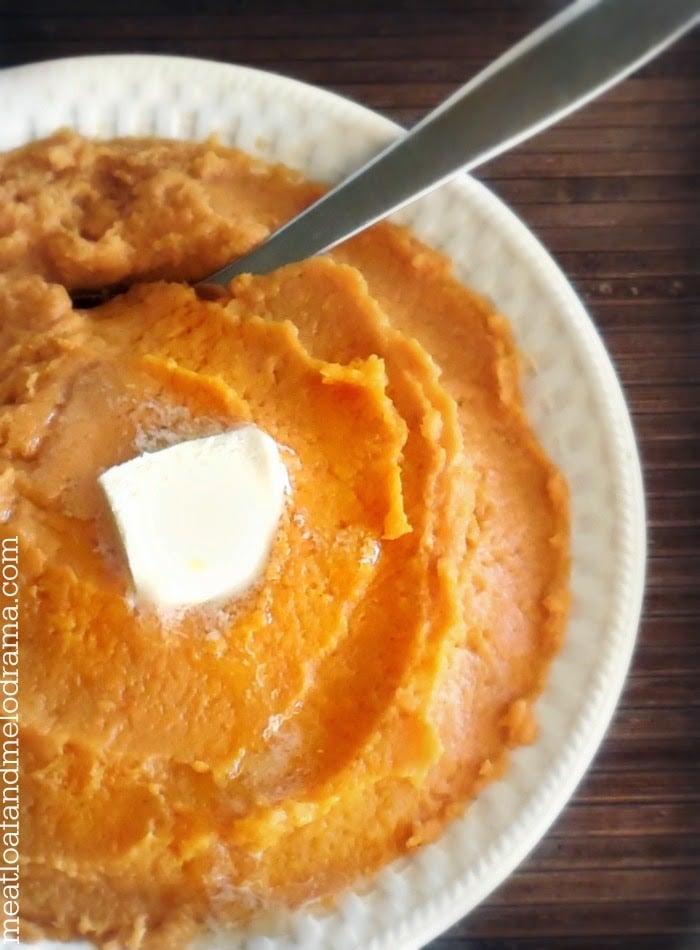 a bowl of mashed sweet potatoes