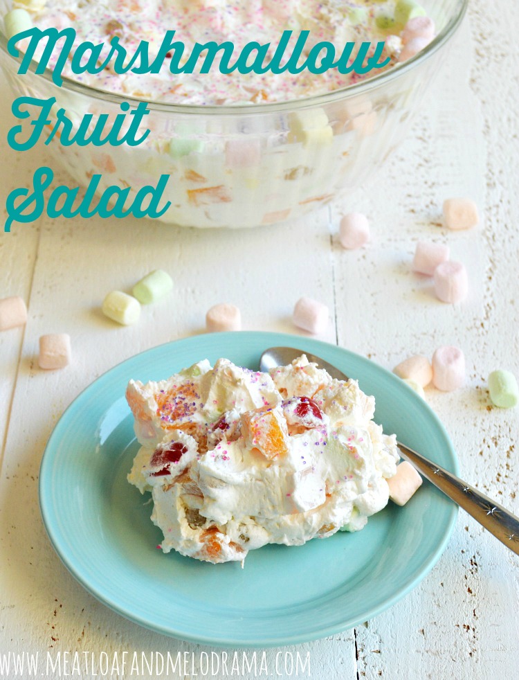 fruit salad made with marshmallows and cool whip