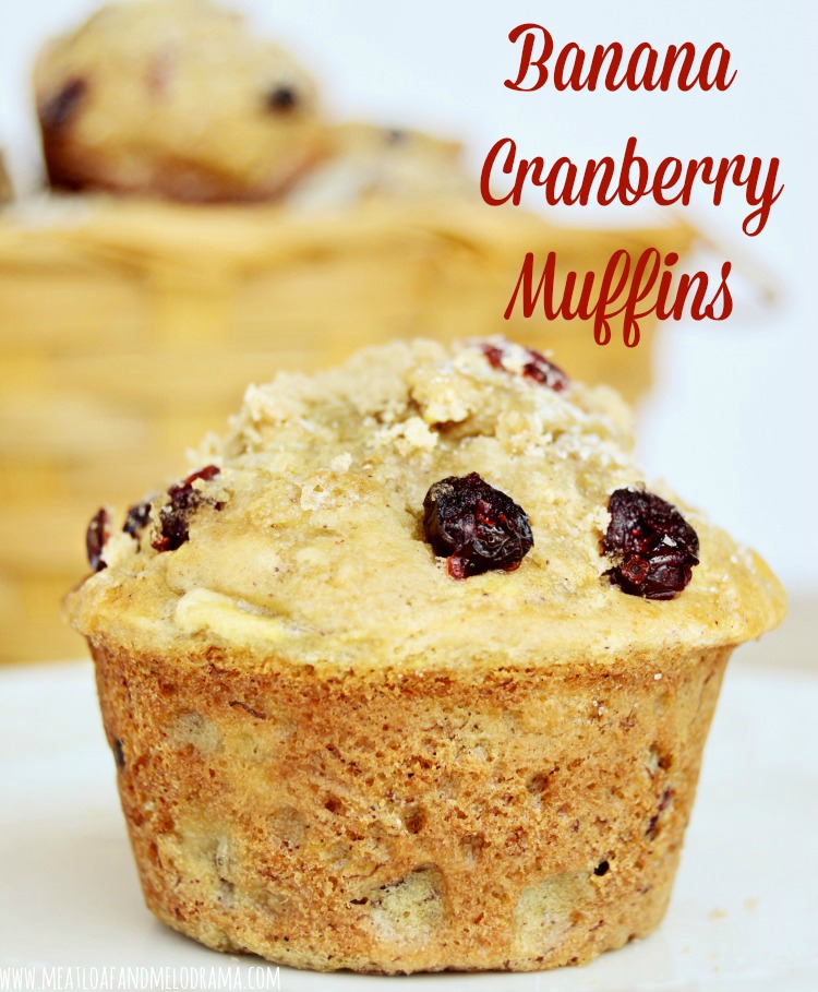 banana muffin with dried cranberries and brown sugar topping