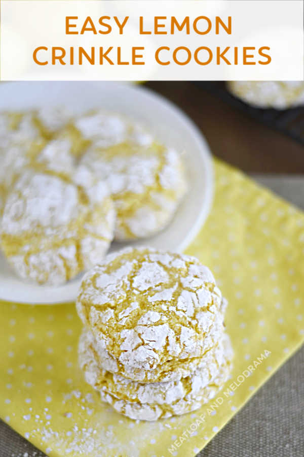 stack of lemon cake mix crinkle cookies on plate