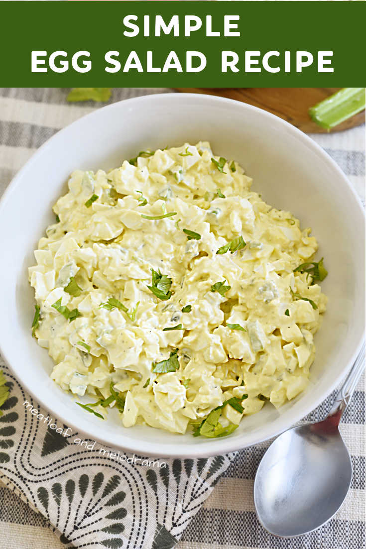 This Simple Egg Salad Recipe uses just 5 ingredients and is super easy to make. It's cool, creamy and makes the best egg salad sandwiches! via @meamel