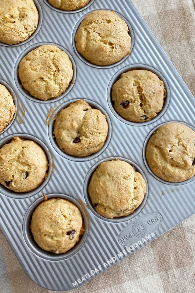 banana muffins with chocolate chips in muffin tin