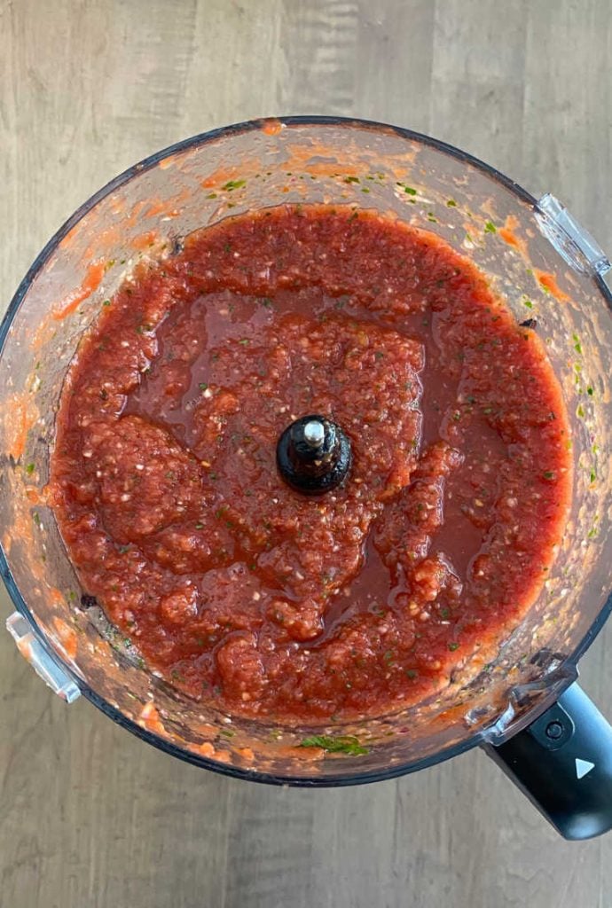 pureed salsa in blender