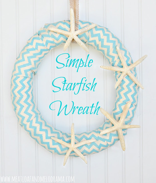 summer wreath with aqua chevron ribbon and starfish