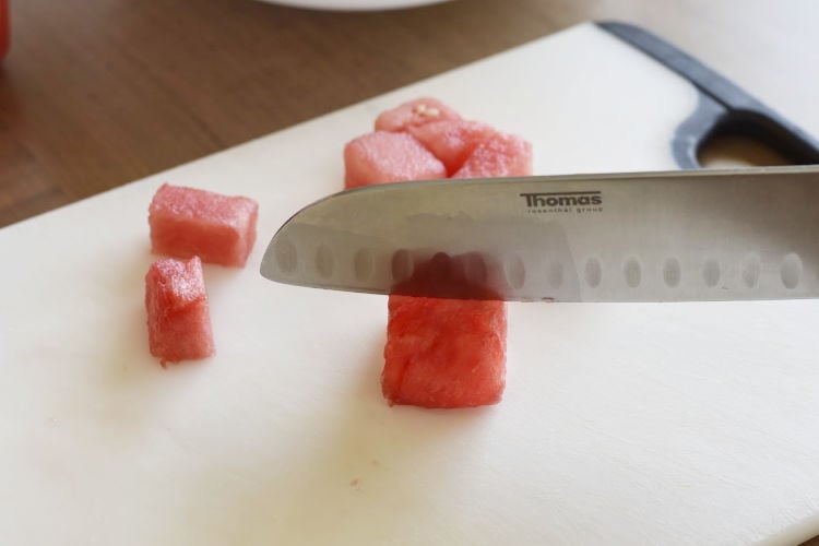 slice watermelon into cubes