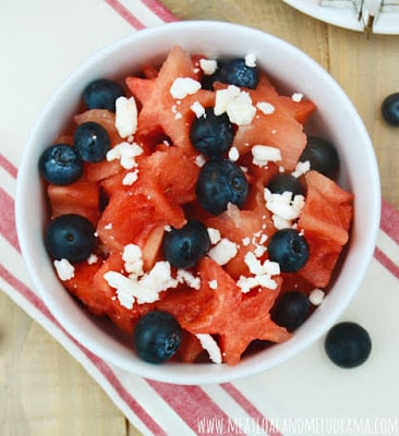 watermelon stars with feta and blueberry salad