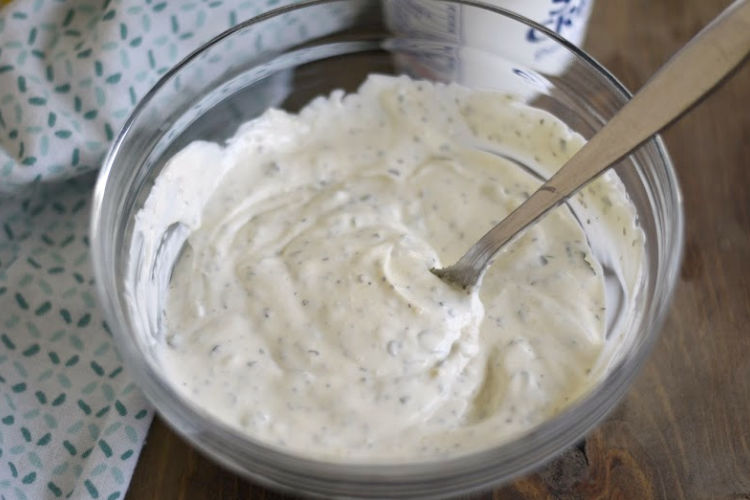 mix sour cream and mayo in bowl to make ranch dressing