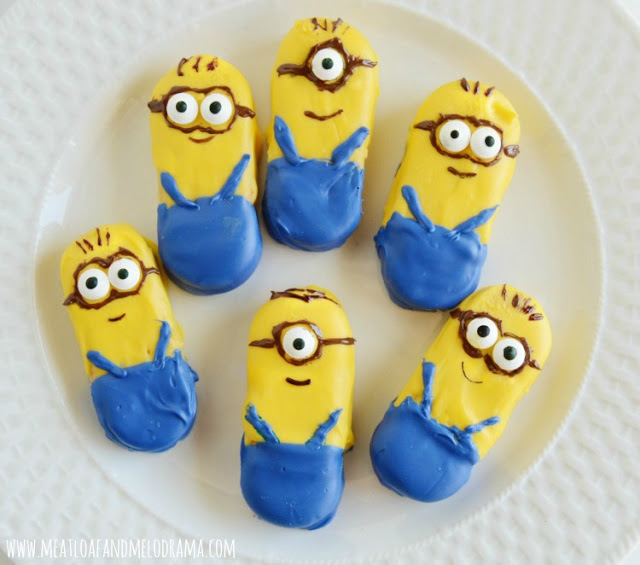 minions made from cookies on a plate