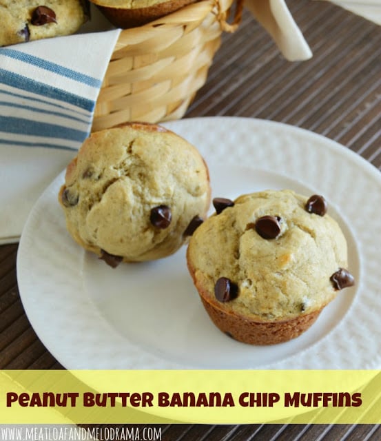 protein packed muffins made with bananas, peanut butter and chocolate chips