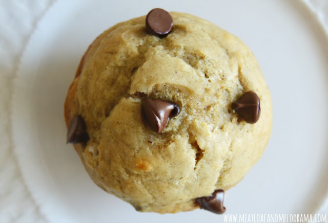 peanut butter banana muffin with semi sweet chocolate chips