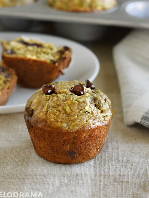 zucchini banana muffin with chocolate chips on the table