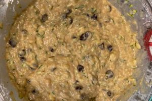 zucchini muffin batter with chocolate chips in bowl