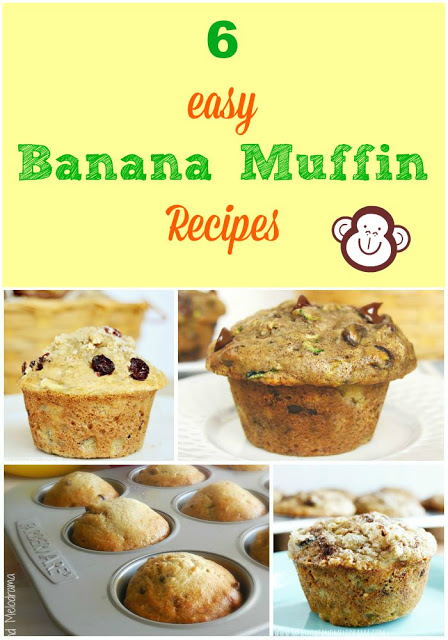 collage of make ahead banana muffins for back to school breakfast