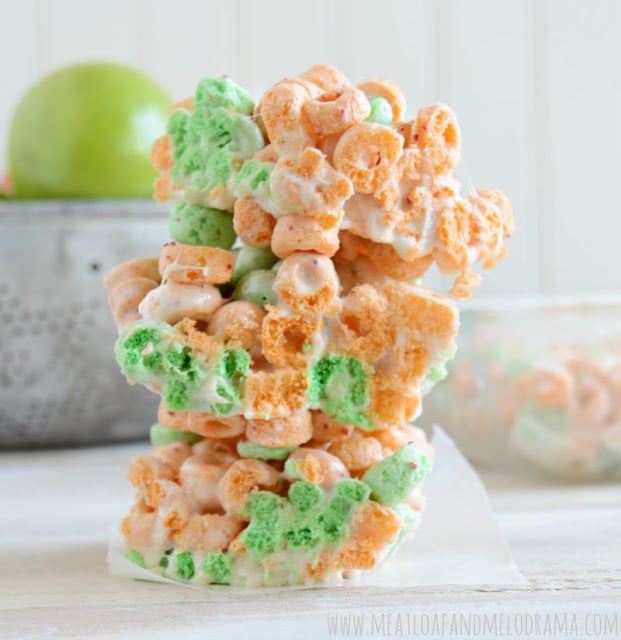 crispy cereal bars made with apple jacks and marshmallows