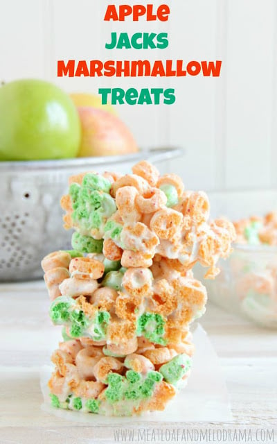 no bake cereal bars made with apple jacks cereal and marshmallows