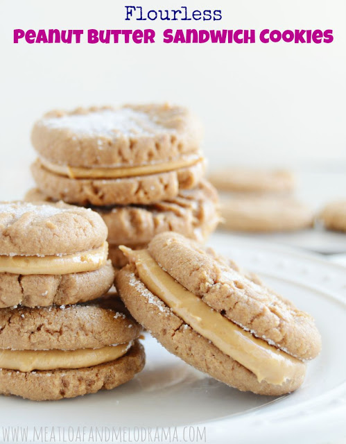 easy gluten free peanut butter cookies with creamy peanut butter filling in the middle