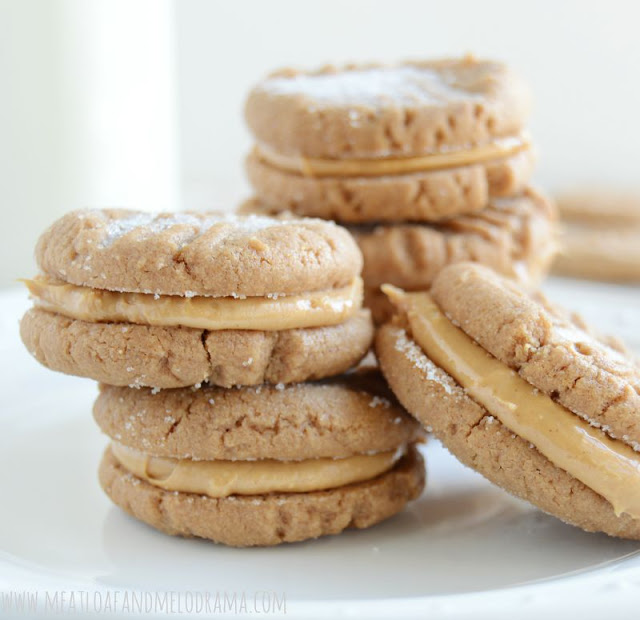 gluten free peanut butter cookies with a simple peanut butter and powdered sugar filling