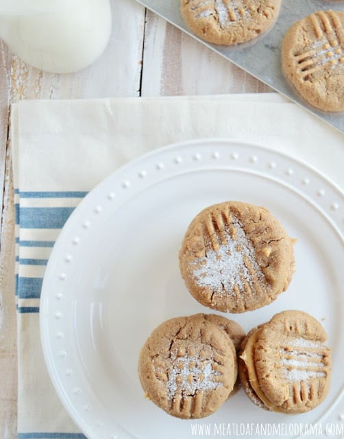 peanut butter cookie sandwiches and milk