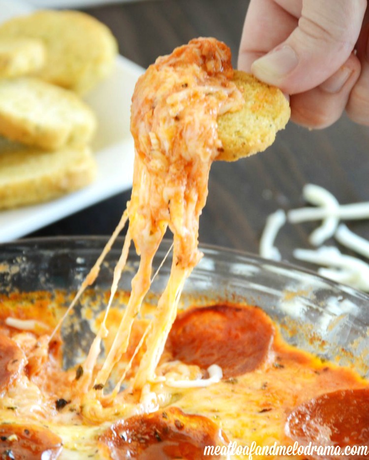 pepperoni dip with stretchy cheese