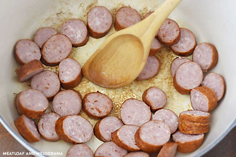 kielbasa slices in dutch oven