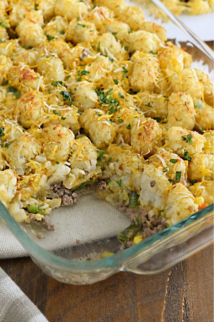 baked tater tot hot dish with square missing