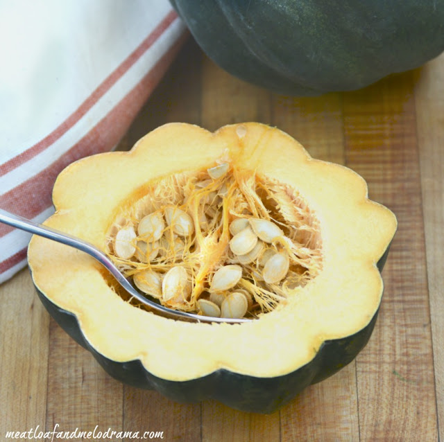 scoop seeds out of acorn squash