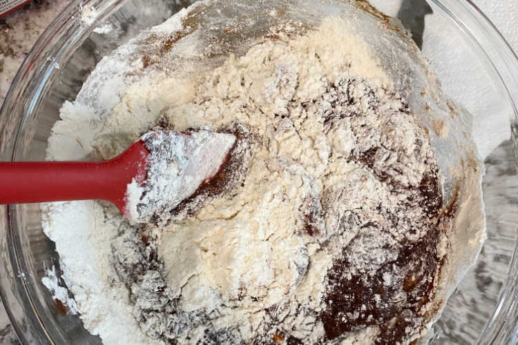 mix flour and chocolate in mixing bowl