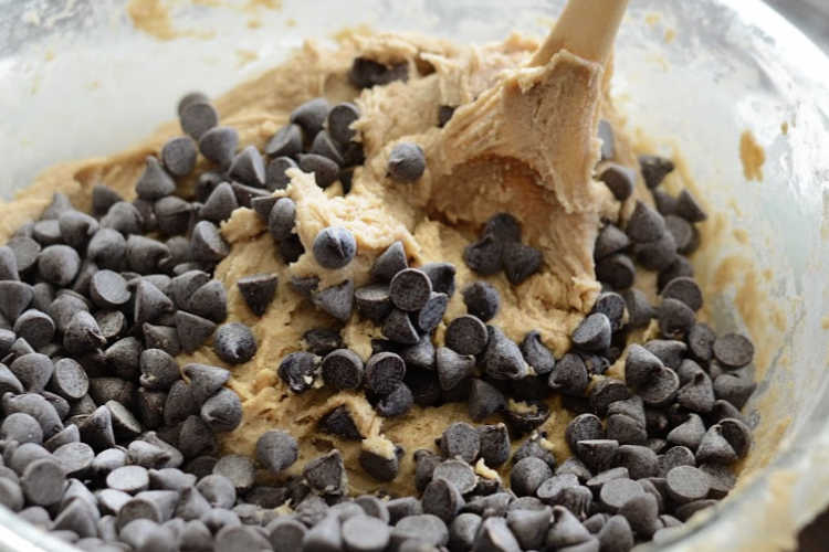 mix chocolate morsels into dough