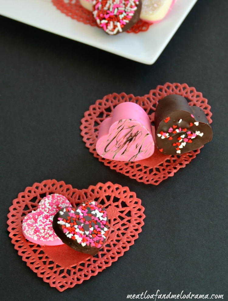 chocolate hearts on heart doilies