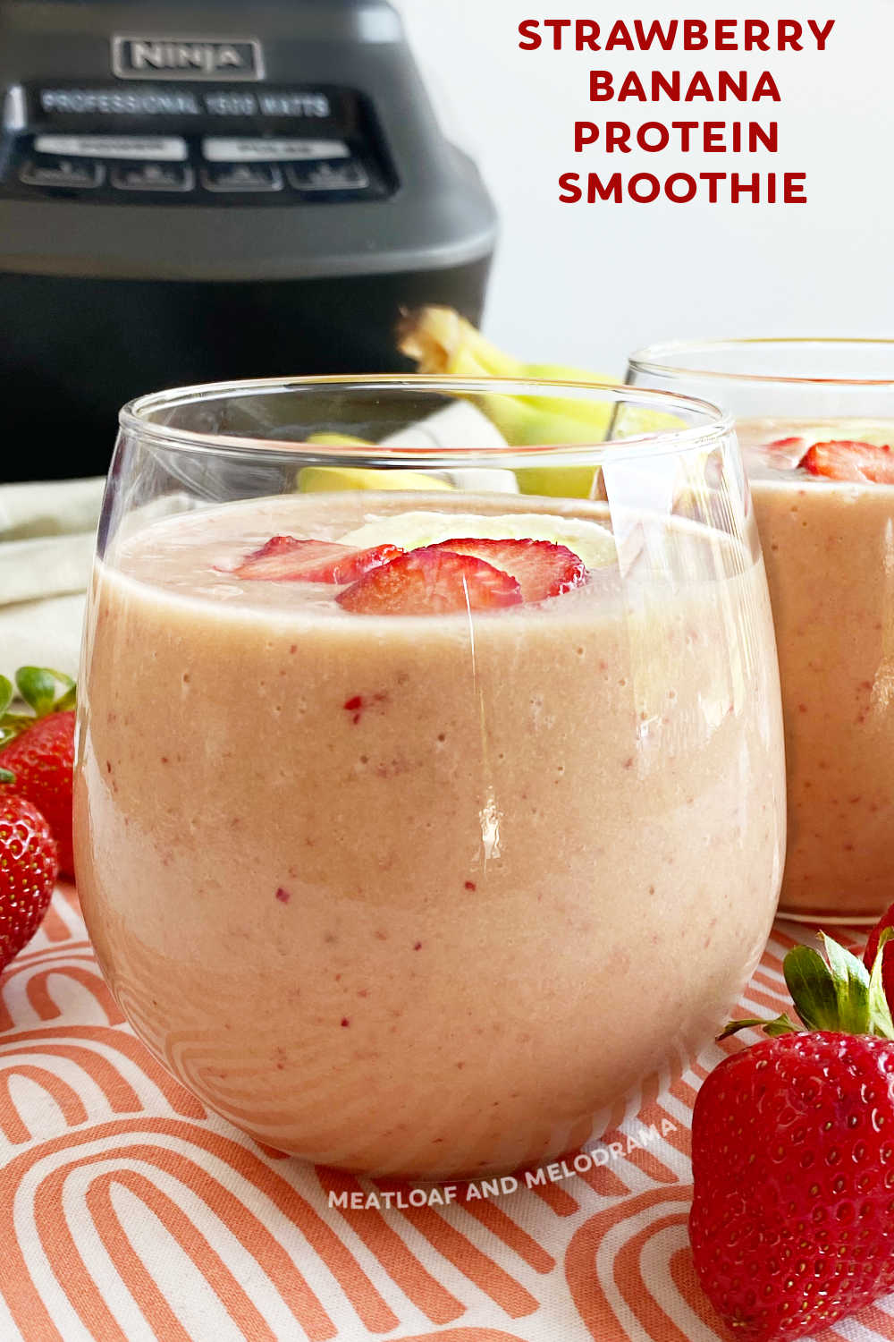 This Strawberry Banana Smoothie recipe made with peanut powder and without yogurt is a delicious protein packed plant based breakfast or afternoon snack. Use oat milk or almond milk to keep this fruit smoothie dairy free or regular milk, if you prefer. via @meamel